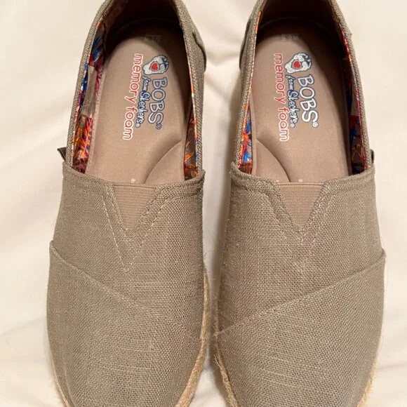 ✨ BOBS from Skechers Canvas Espadrille Wedges | Tan Neutral | Size 8.5 - Picture 3 of 6